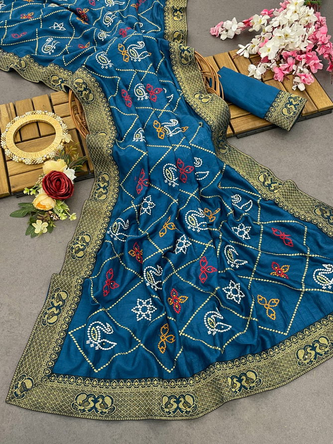 Dhruvi Designer Embroidery Vichitra Silk Sarees Wholesale Market In Surat